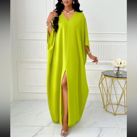 Luxe batwing sleeve V neck slit front khaftan dress - Picture 5 of 16